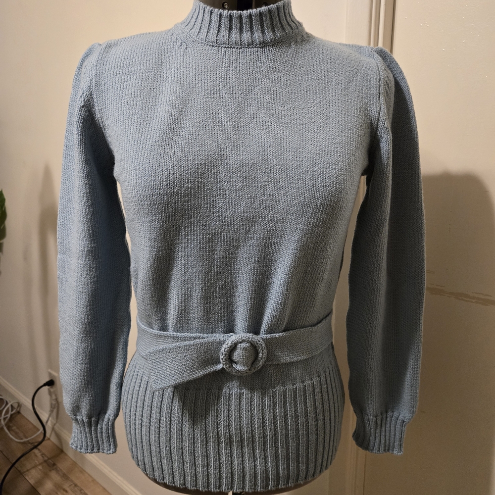 Barneys New York Light Blue Turtleneck Sweater